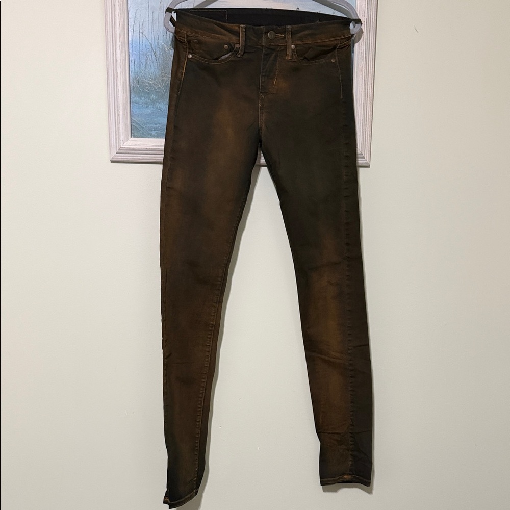 THVM BLACK JEAN FADED RUST GOLD BROWN WASH DYE BLACK skinny DENIM 25
